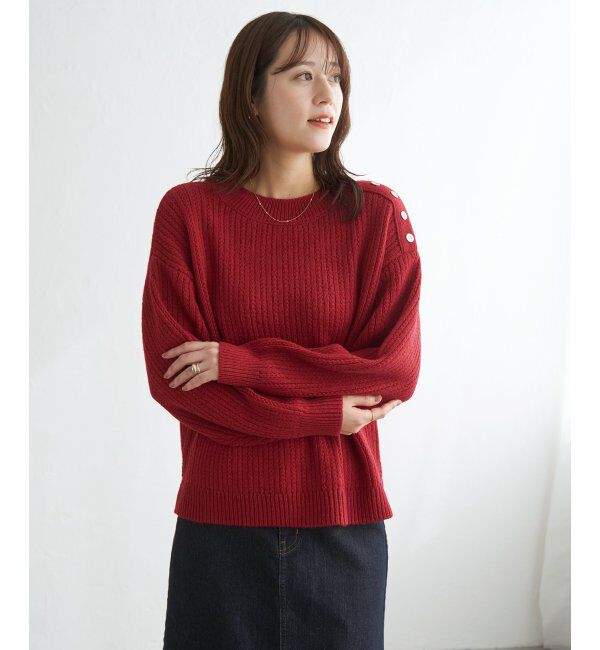 ikka「片ボタン変形リブニットプルオーバー」|プルオーバー|