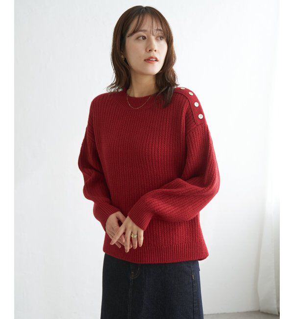 ikka「片ボタン変形リブニットプルオーバー」|プルオーバー|