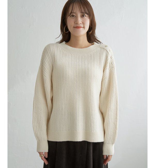 ikka「片ボタン変形リブニットプルオーバー」|プルオーバー|
