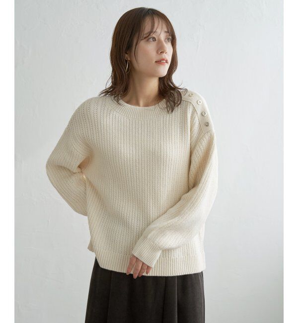 ikka「片ボタン変形リブニットプルオーバー」|プルオーバー|