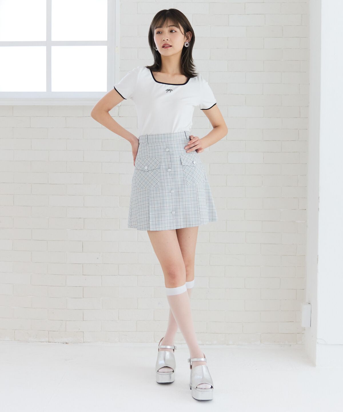 REDYAZEL「リボンエンブロイダリーパイピングＴシャツ」|Tシャツ・カットソー|