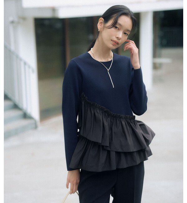 UNITED ARROWS green label relaxing「タフタ ドッキング ペプラム プルオーバー ニット ウォッシャブル」|ニット・セーター|