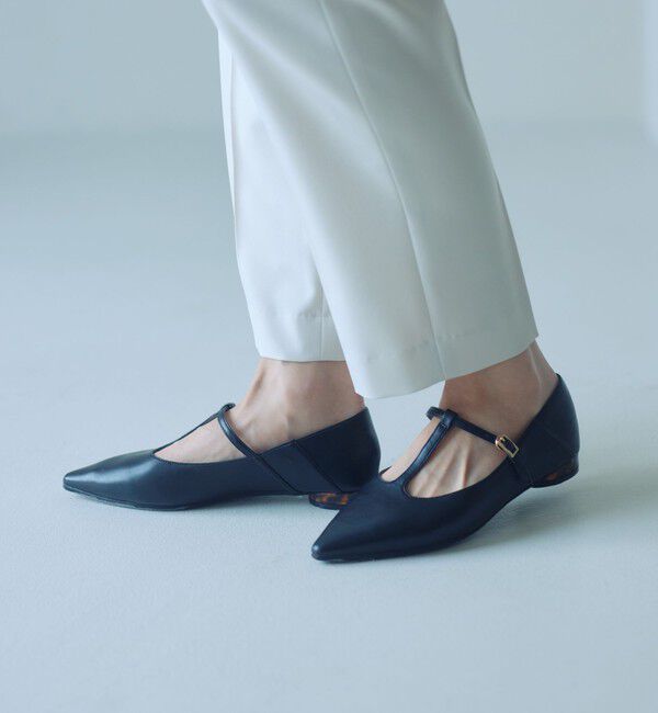 UNITED ARROWS green label relaxing「ポインテッド Tストラップ フラットシューズ 撥水」|パンプス|BLACK