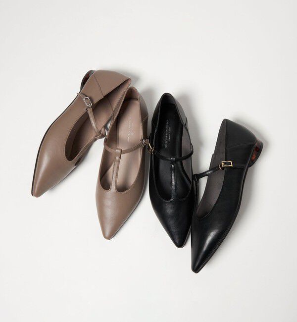 UNITED ARROWS green label relaxing「ポインテッド Tストラップ フラットシューズ 撥水」|パンプス|