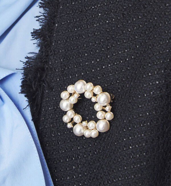 UNITED ARROWS green label relaxing「サークル フェイクパール パヴェ ブローチ」|ブローチ・コサージュ|OFF WHITE