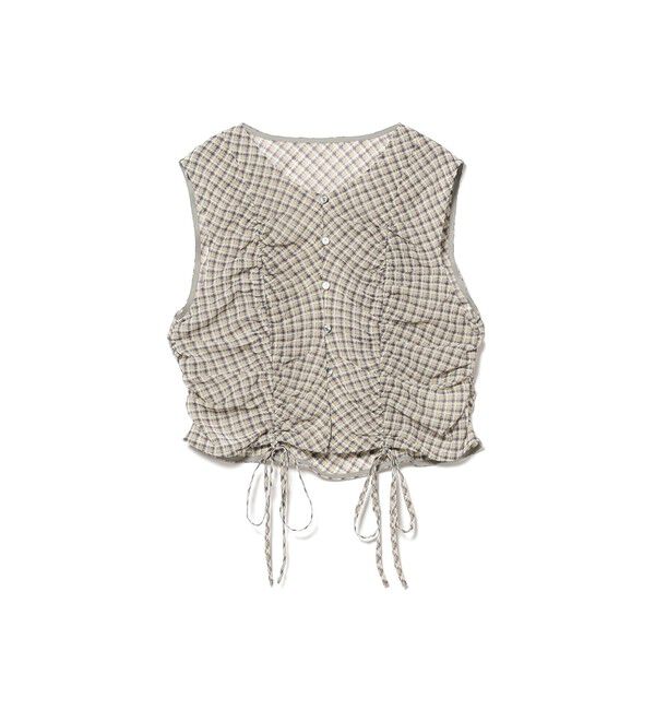 Ray BEAMS 「チェック ギャザー ノースリーブ ブラウス」|タンクトップ|