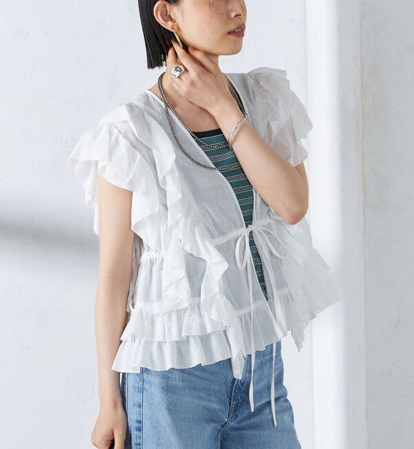 SHIPS for women「〈手洗い可能〉フリル ノースリーブ ブラウス ◇」|シャツ・ブラウス|オフホワイト