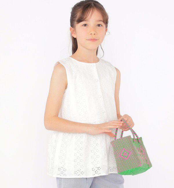 SHIPS KIDS「SHIPS KIDS:140～150cm / レース ペプラム ノースリーブ ブラウス」|シャツ・ブラウス|