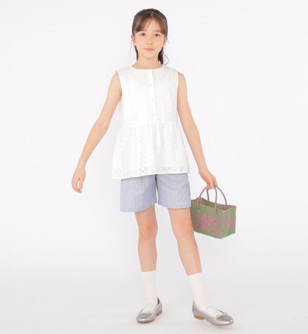SHIPS KIDS「SHIPS KIDS:140～150cm / レース ペプラム ノースリーブ ブラウス」|シャツ・ブラウス|