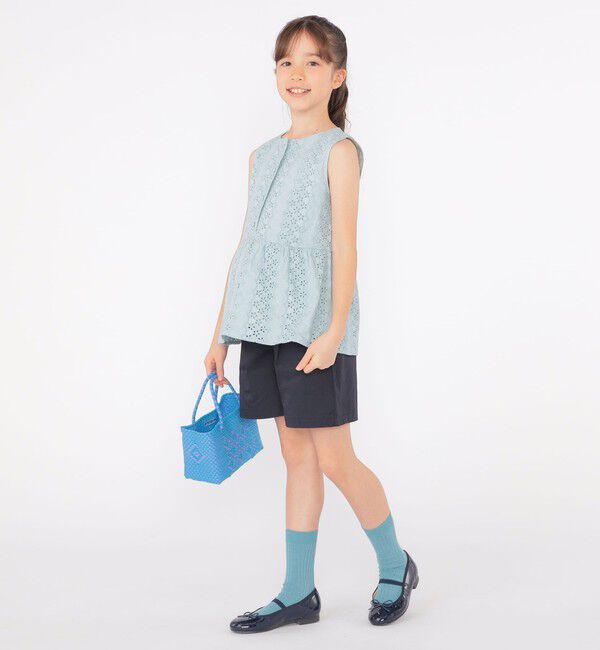 SHIPS KIDS「SHIPS KIDS:140～150cm / レース ペプラム ノースリーブ ブラウス」|シャツ・ブラウス|
