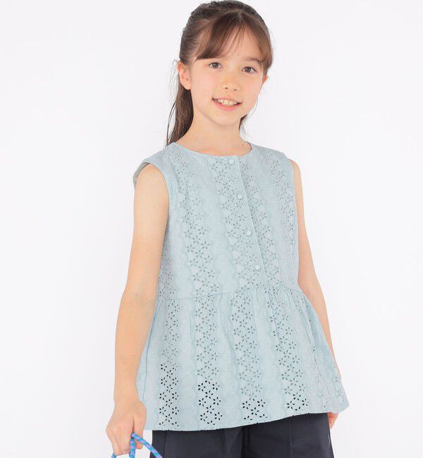 SHIPS KIDS「SHIPS KIDS:140～150cm / レース ペプラム ノースリーブ ブラウス」|シャツ・ブラウス|