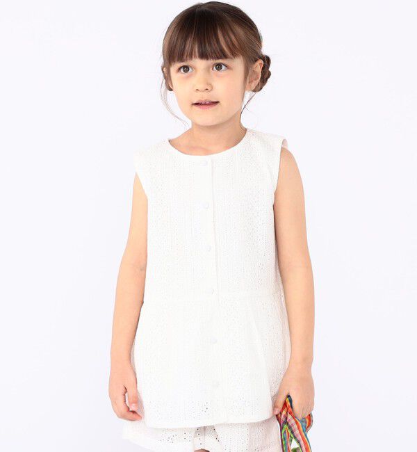 SHIPS KIDS「SHIPS KIDS:100～130cm / レース ペプラム ノースリーブ ブラウス」|シャツ・ブラウス|