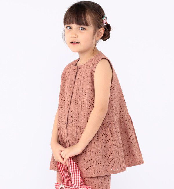 SHIPS KIDS「SHIPS KIDS:100～130cm / レース ペプラム ノースリーブ ブラウス」|シャツ・ブラウス|