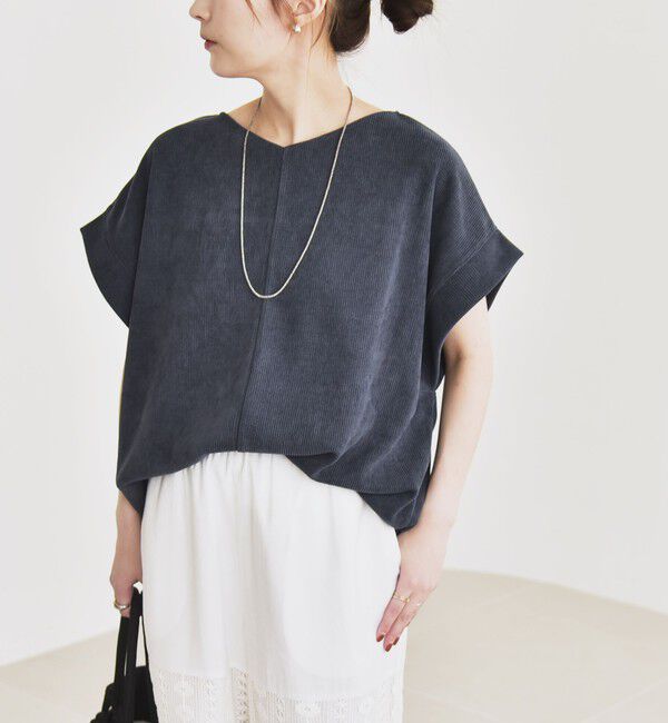 quaranciel「quaranciel:〈洗濯機可能〉ポリエステル ベロア ドロスト ルーズ プルオーバー」|Tシャツ・カットソー|