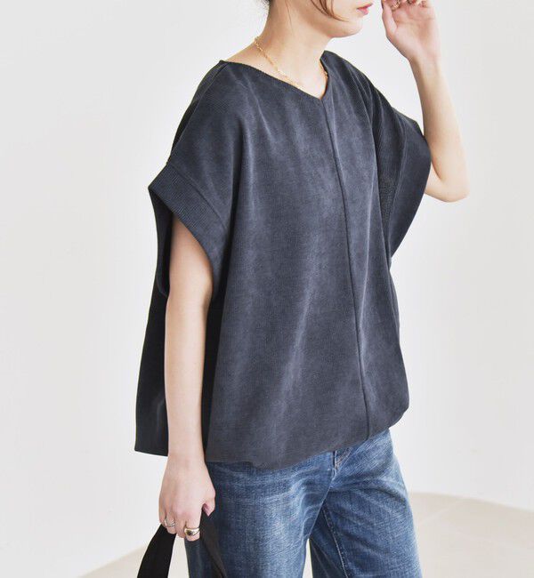 quaranciel「quaranciel:〈洗濯機可能〉ポリエステル ベロア ドロスト ルーズ プルオーバー」|Tシャツ・カットソー|