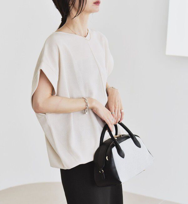 quaranciel「quaranciel:〈洗濯機可能〉ポリエステル ベロア ドロスト ルーズ プルオーバー」|Tシャツ・カットソー|クリーム