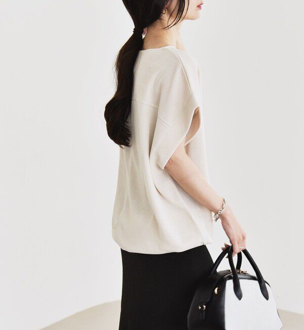 quaranciel「quaranciel:〈洗濯機可能〉ポリエステル ベロア ドロスト ルーズ プルオーバー」|Tシャツ・カットソー|