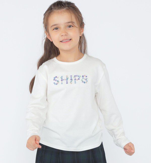 SHIPS KIDS「SHIPS KIDS:100～130cm / フラワー 刺繍 ロゴ 長袖 Tシャツ」|Tシャツ・カットソー|