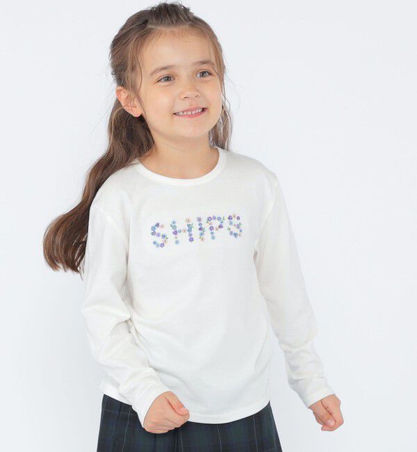 SHIPS KIDS「SHIPS KIDS:100～130cm / フラワー 刺繍 ロゴ 長袖 Tシャツ」|Tシャツ・カットソー|