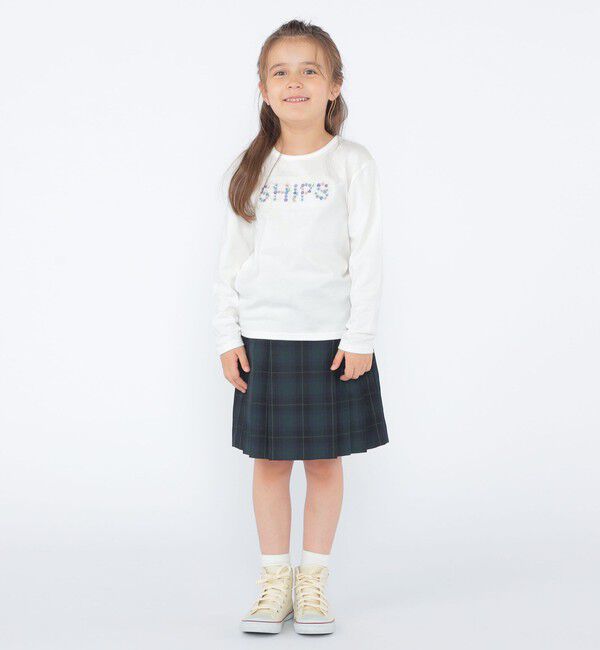 SHIPS KIDS「SHIPS KIDS:100～130cm / フラワー 刺繍 ロゴ 長袖 Tシャツ」|Tシャツ・カットソー|