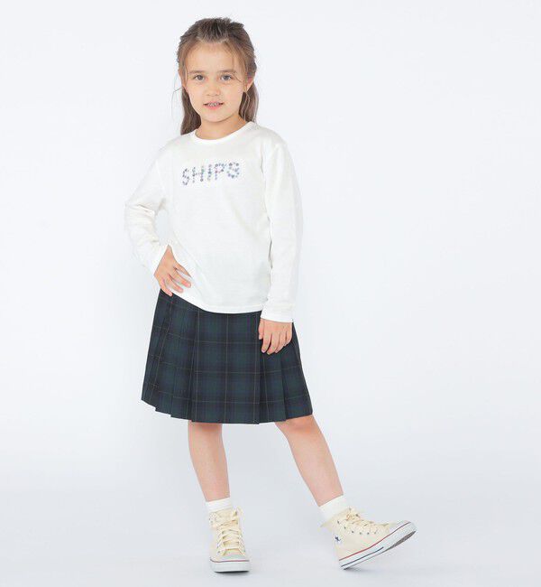 SHIPS KIDS「SHIPS KIDS:100～130cm / フラワー 刺繍 ロゴ 長袖 Tシャツ」|Tシャツ・カットソー|