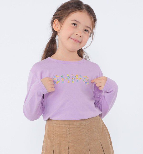 SHIPS KIDS「SHIPS KIDS:100～130cm / フラワー 刺繍 ロゴ 長袖 Tシャツ」|Tシャツ・カットソー|ラベンダー