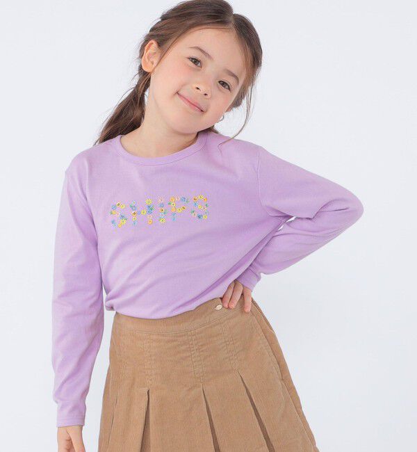 SHIPS KIDS「SHIPS KIDS:100～130cm / フラワー 刺繍 ロゴ 長袖 Tシャツ」|Tシャツ・カットソー|