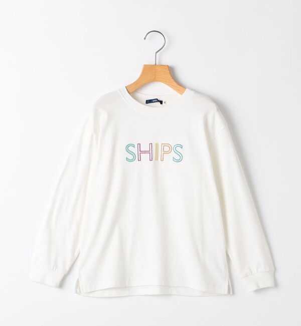 SHIPS KIDS「SHIPS KIDS:140～160cm/刺繍 ロゴ ロングスリーブ Tシャツ」|Tシャツ・カットソー|オフホワイト
