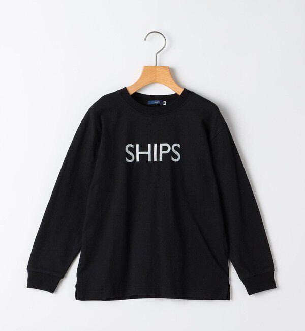 SHIPS KIDS「SHIPS KIDS:140～160cm/刺繍 ロゴ ロングスリーブ Tシャツ」|Tシャツ・カットソー|ブラック