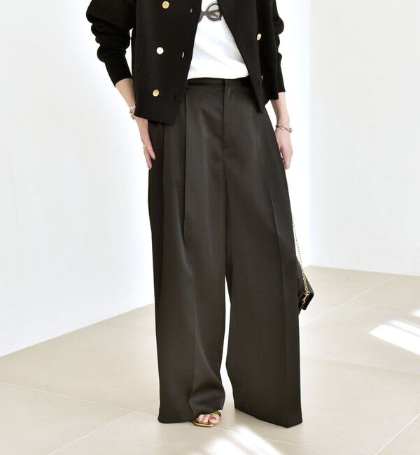 quaranciel「《予約》quaranciel:〈手洗い可能〉サテン ワイド ストレート スラックス」|その他|