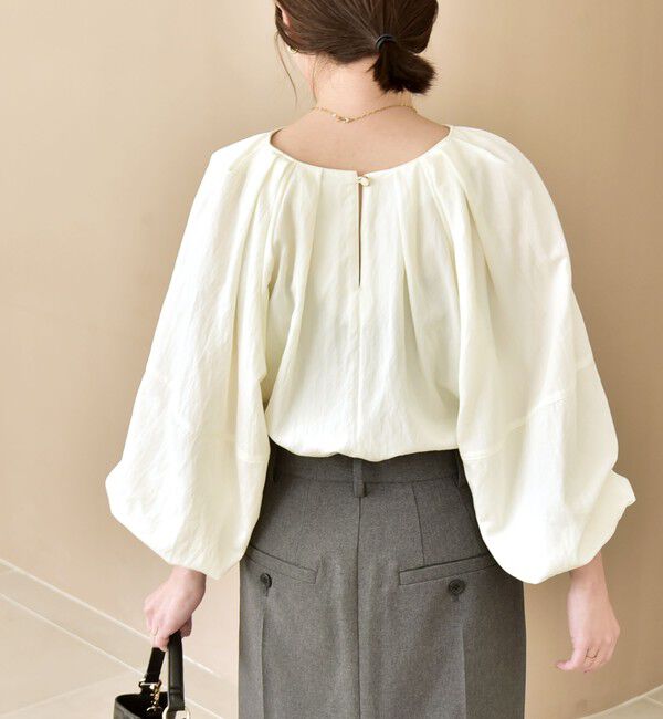quaranciel「quaranciel:〈洗濯機可能〉ツイル スキッパー ボリュームスリーブ ブラウス」|シャツ・ブラウス|