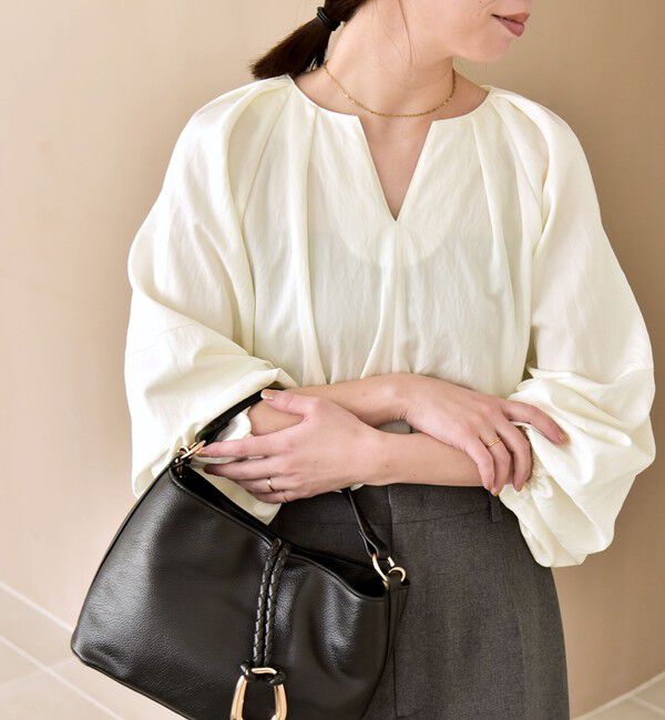 quaranciel「quaranciel:〈洗濯機可能〉ツイル スキッパー ボリュームスリーブ ブラウス」|シャツ・ブラウス|