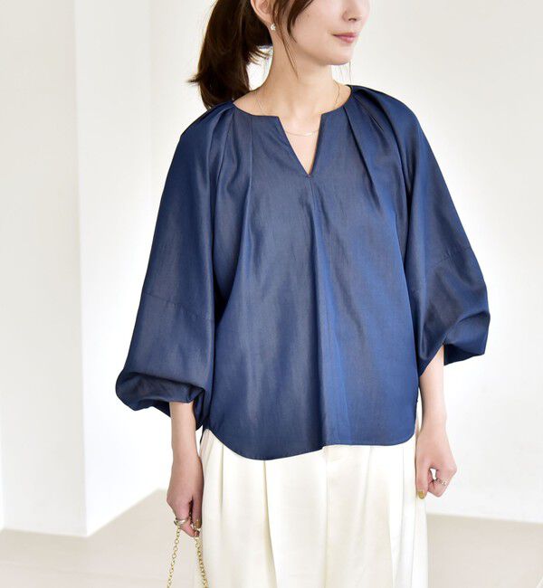 quaranciel「quaranciel:〈洗濯機可能〉ツイル スキッパー ボリュームスリーブ ブラウス」|シャツ・ブラウス|