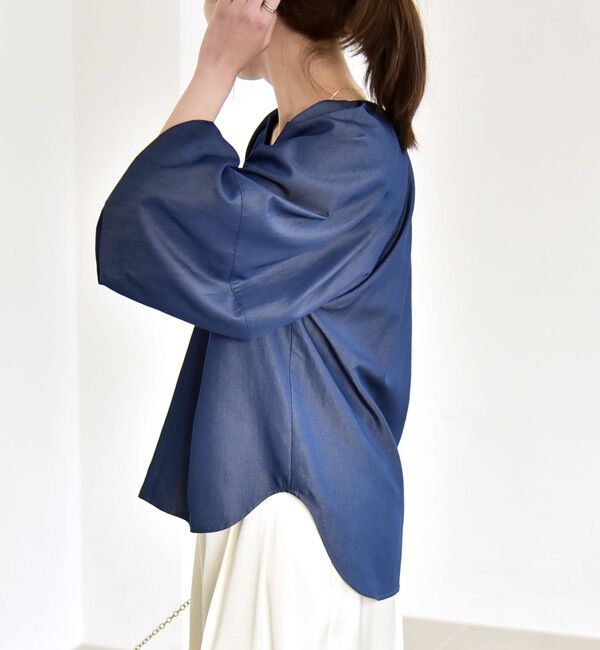 quaranciel「quaranciel:〈洗濯機可能〉ツイル スキッパー ボリュームスリーブ ブラウス」|シャツ・ブラウス|