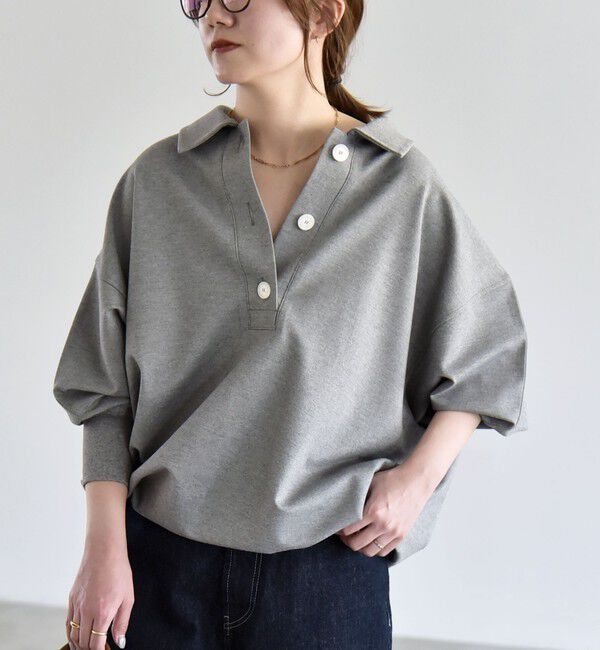 quaranciel「《予約》quaranciel:〈洗濯機可能〉ライト ポンチ ドロスト ポロ プルオーバー」|スウェット・ジャージ|ライトグレー