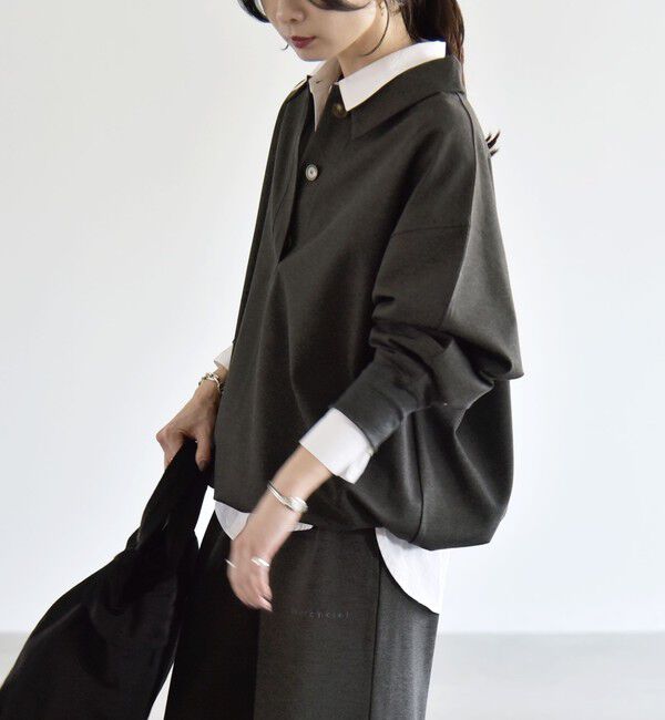 quaranciel「《予約》quaranciel:〈洗濯機可能〉ライト ポンチ ドロスト ポロ プルオーバー」|スウェット・ジャージ|