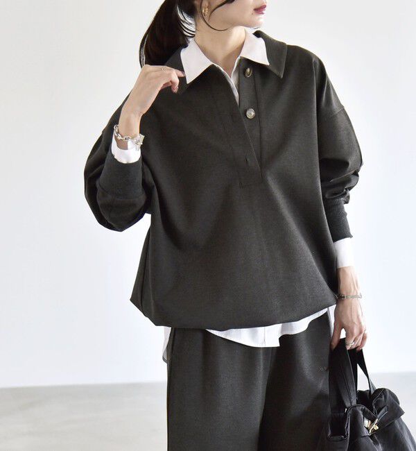 quaranciel「《予約》quaranciel:〈洗濯機可能〉ライト ポンチ ドロスト ポロ プルオーバー」|スウェット・ジャージ|