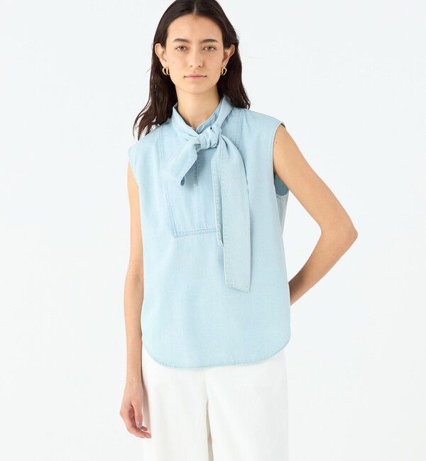 MACPHEE「コットンセルロースデニム ボウタイノースリーブブラウス」|シャツ・ブラウス|