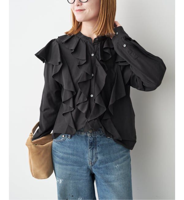 Spick and Span「《予約》スタンドカラーラッフルフリルブラウス」|シャツ・ブラウス|