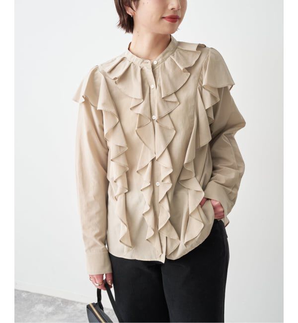 Spick and Span「《予約》スタンドカラーラッフルフリルブラウス」|シャツ・ブラウス|