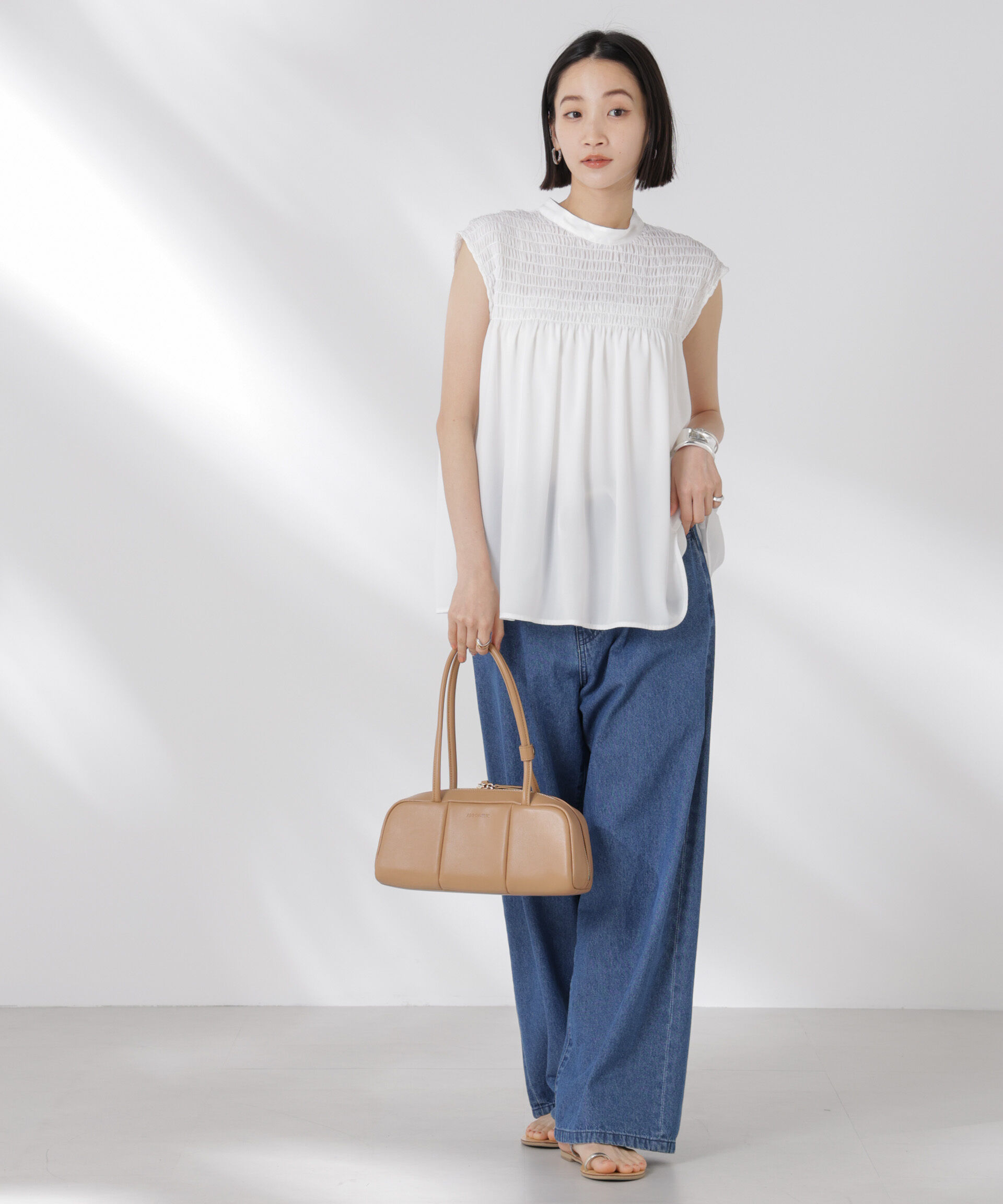 nano･universe「フロントシャーリングノースリーブブラウス」|シャツ・ブラウス|