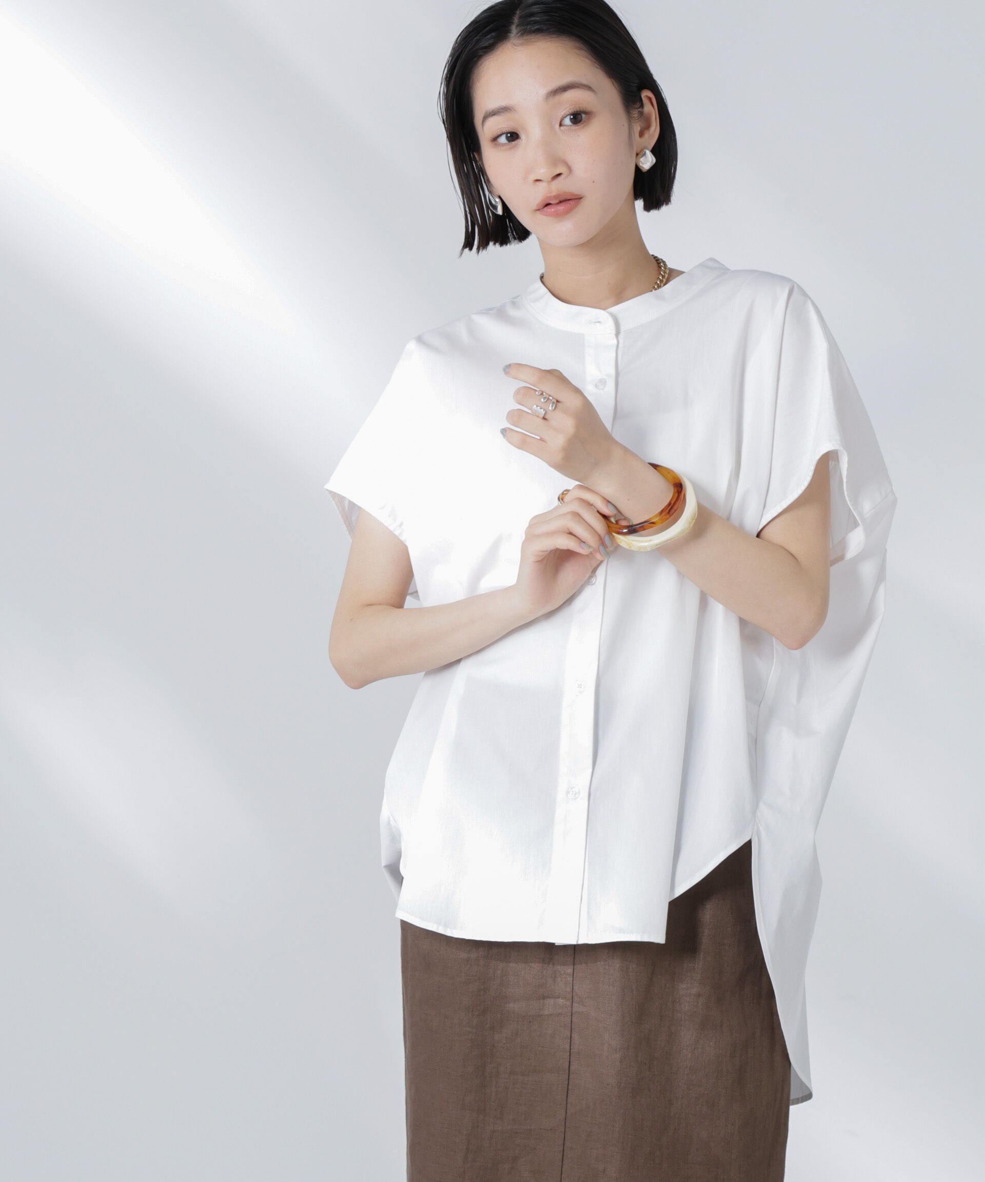 nano･universe「バックギャザーノースリーブブラウス」|シャツ・ブラウス|ホワイト