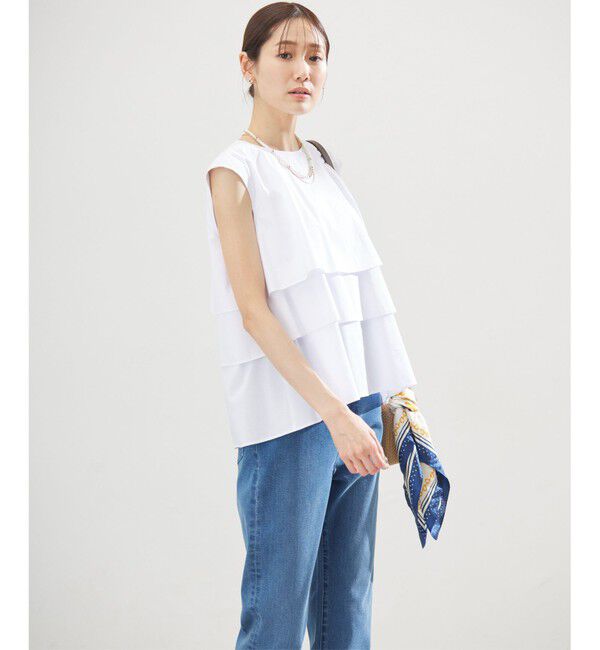 組曲「【WEB限定】コットンレーヨンシャーティングノースリーブ ブラウス」|シャツ・ブラウス|