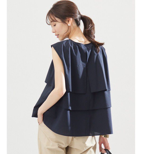 組曲「【WEB限定】コットンレーヨンシャーティングノースリーブ ブラウス」|シャツ・ブラウス|ネイビー系