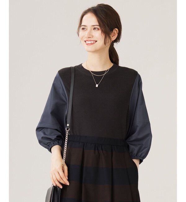自由区「【カタログ掲載・洗える】ハイツイストコットンアセテート異素材コンビ トップス」|ニット・セーター|ﾌﾞﾗｳﾝxﾈ