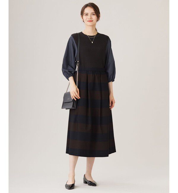 自由区「【カタログ掲載・洗える】ハイツイストコットンアセテート異素材コンビ トップス」|ニット・セーター|