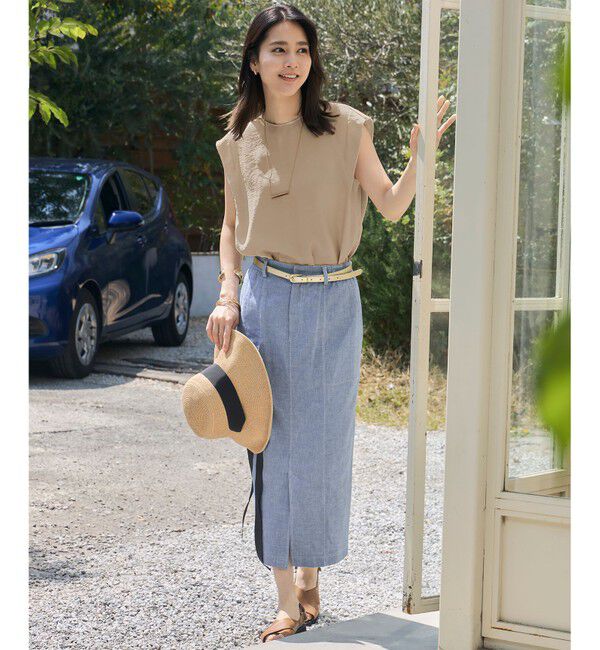 自由区「【カタログ掲載・セットアップ対応・接触冷感・UVケア・洗える】エアリーツイルノースリーブ ブラウス」|シャツ・ブラウス|