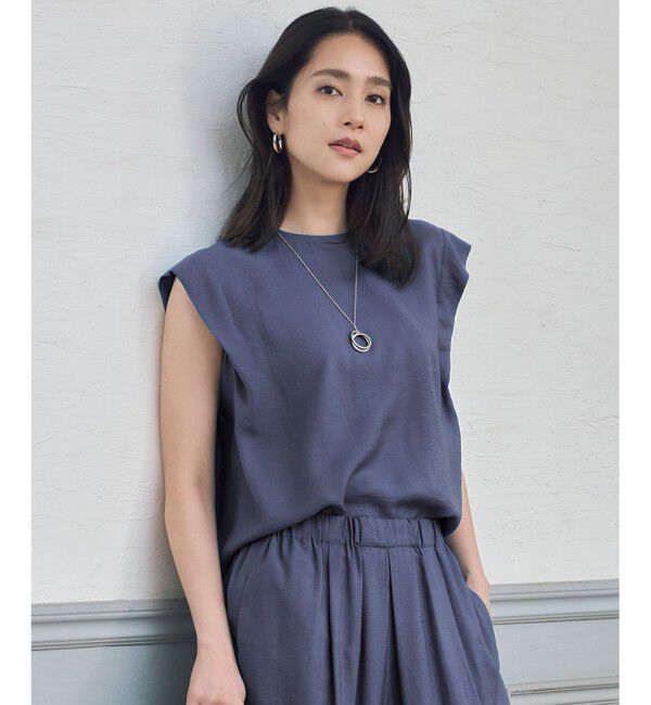 自由区「【カタログ掲載・セットアップ対応・接触冷感・UVケア・洗える】エアリーツイルノースリーブ ブラウス」|シャツ・ブラウス|ブルーグレー