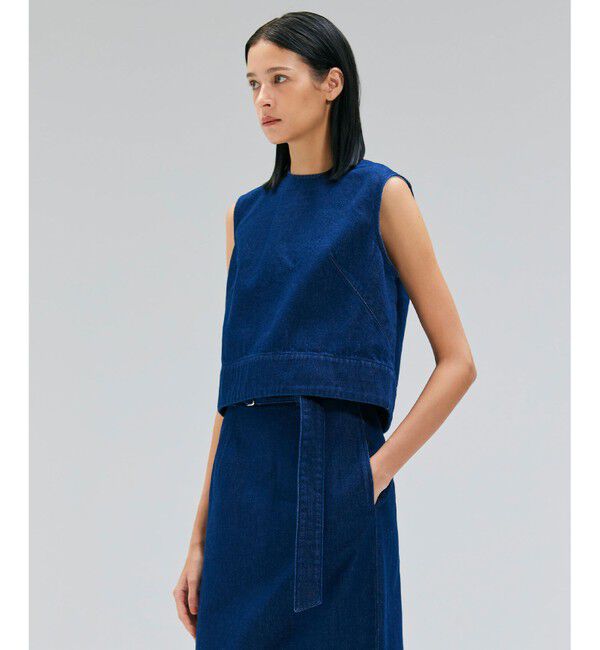 BEIGE,「【洗える・Oggi ８月号掲載】NAVIGLIO / ショート丈ノースリーブデニムブラウス」|シャツ・ブラウス|Indigo