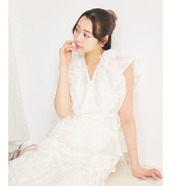SELFIST「パフショルダーノースリーブフリルブラウス」|シャツ・ブラウス|オフホワイト